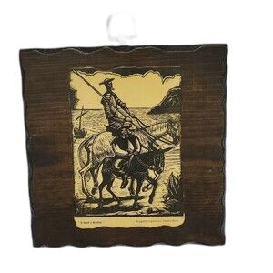 Juan Castells Marti drawing of Don Quijote en Barcelona on wood